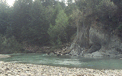 Chalk Bluffs to right offer holding pools